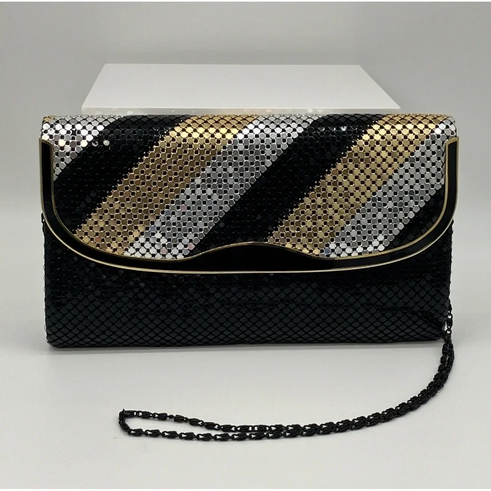 Vintage Gold Silver Bronze Metal Mesh Chainmail Purse Evening Shoulder‎ Bag 80s